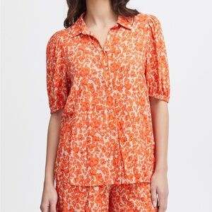 ✨BNWT - ICHI Aya Printed Shirt Orange – Divine Blouse - size 36✨